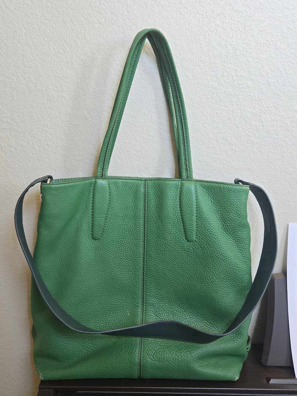 Tumi Green Pebbled Leather Tote/Crossbody Bag